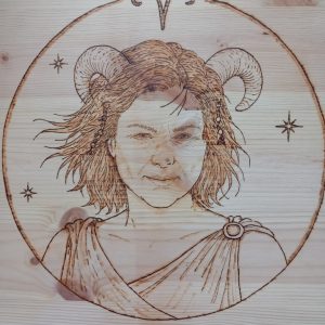 Gedetailleerde pyrografie op uw eigen hout per 10 x 10cm (foto ter voorbeeld)