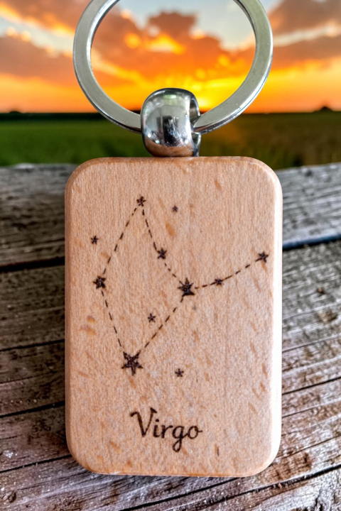 Sleutelhanger horoscoop handgebrand en gepersonaliseerd - Afbeelding 2
