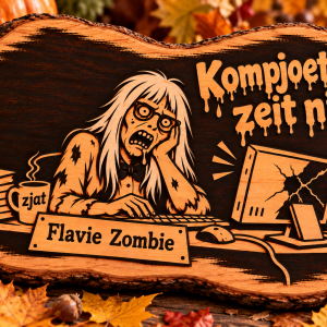 Pyrografie "Flavie Zombie" op bestelling hout naar keuze 25x20 cm